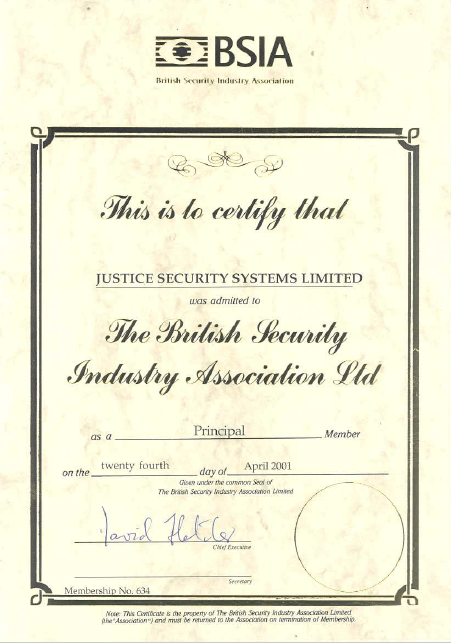 BSIA Membership Certificate